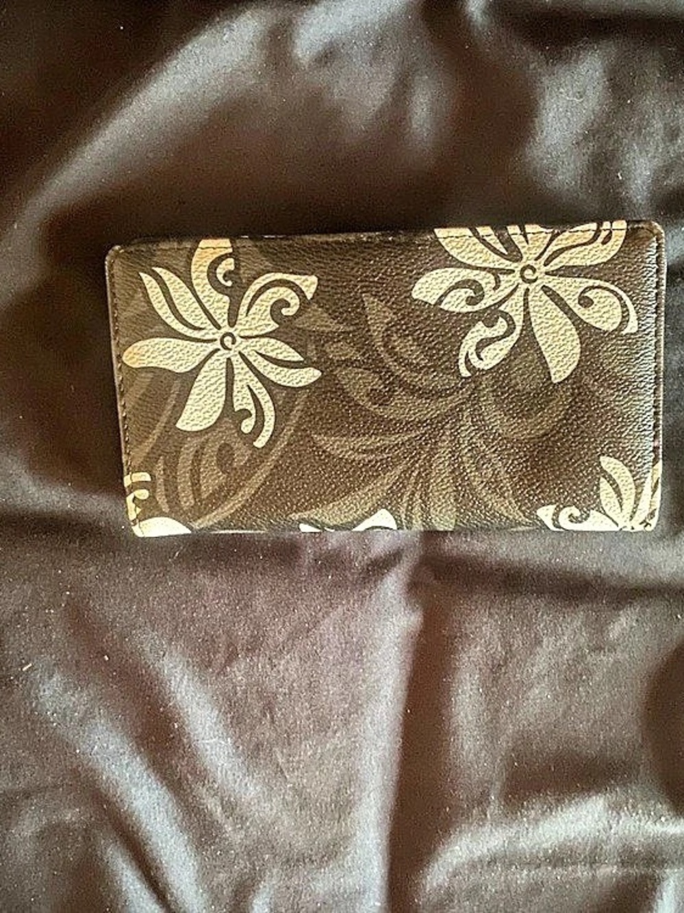 Floral Zip Around Wallet in Brown & Black Like New